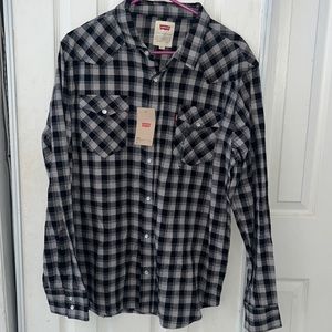 NWT LEVIS Men’s Checkered Button Down Flannel Shirt Black & Grey